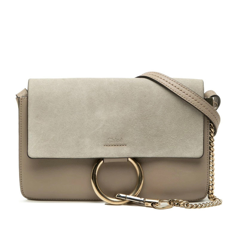Chloe Faye Crossbody Bag Greige Gray Leather Suede
